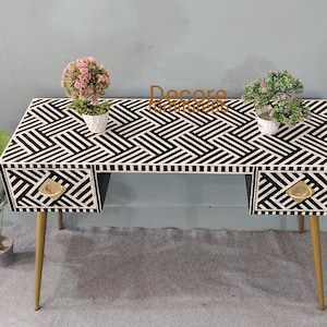 Handmade Bone Inlay Desk: 2-Drawer Optical Work Table