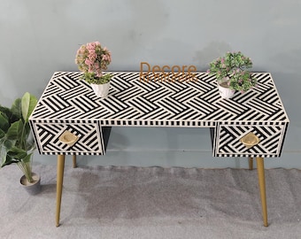 New Handmade bone inlay 2 Drawer work desk table, bone inlay paltop table, optical desk, bone inlay furniture, living room furniture,