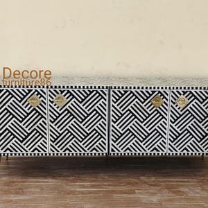 New Handmade Bone  inlay 4 Door Media Console, bone inlay TV Unit, bone inlay cabinet, living room furniture, bone inlay furniture,