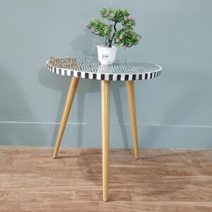 Indian Handmade mother of pearl inlay Side table, mop inlay round and table, bone inlay furniture, mop inlay living room table,