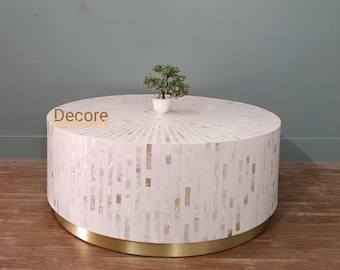 Handmade Mother of Pearl Inlay Round Coffee Table: New mop Inlay Centerpiece