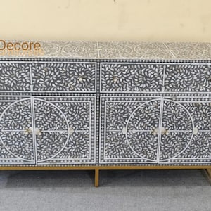 Handmade mother of pearl inlay 2 Drawer 4 Door Buffet, Mop inlay chest, Mop inlay cabinet, living room furniture, bone inlay furniture,