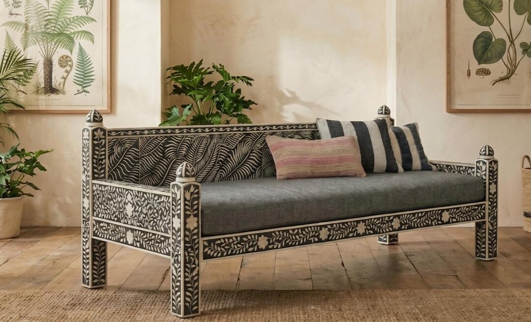Black White Bone Inlay Sofa | Handmade Inlay Couch | Luxury Living Room ...