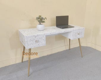 Indian Handmade mother of pearl inlay 2 Drawer work desk, mop inlay paltop table, optical desk, bone inlay furniture, living room furniture,