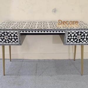 Handmade Bone Inlay Desk: 2-Drawer Optical Work Table