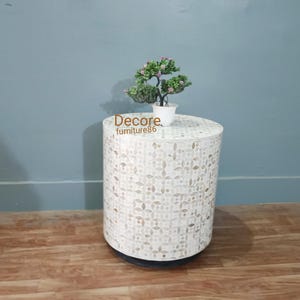 Handmade mother of pearl inlay Side table, mop inlay round and table, bone inlay furniture, mop inlay living room table