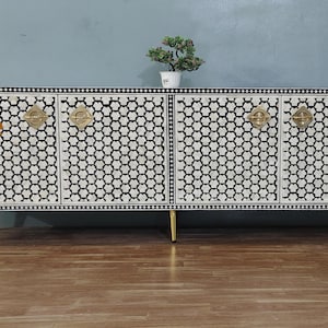 Indian New Handmade Bone  inlay 4 Door Media Console, bone inlay TV Unit, bone inlay cabinet, living room furniture, bone inlay furniture,