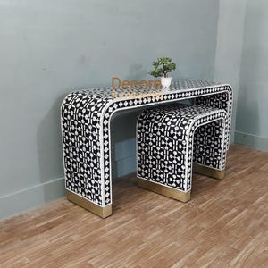 Handmade mother of pearl inlay console table, set up 2 U table, mop inlay furniture, mop inlay living room table, luxury furniture table,