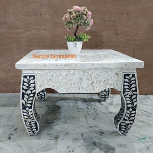 Handmade Bone Inlay Coffee Table: Black & White Living Room Decor