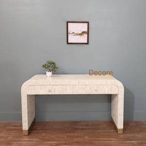 Handmade Bone Inlay Console Table: U-Shaped Entryway Accent Table