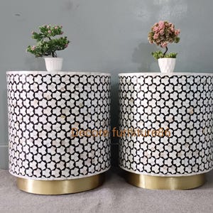 Handmade mother of pearl inlay Side table set up 2, mop inlay round and table, bone inlay furniture, mop inlay living room table