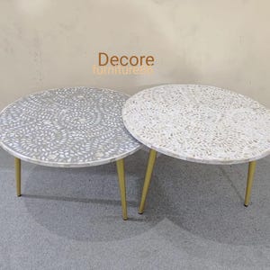 Indian Handmade mother of pearl inlay Round coffee table Set Up 2, mop inlay centar table, bone inlay furniture, living room furniture,