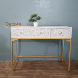Handmade mother of pearl inlay 3 Drawer console table, mop inlay table, mop inlay furniture, inlay living room table, luxury furniture table