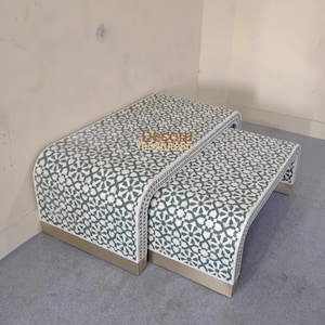 Indian Handmade bone inlay U coffee table Set Up 2, bone inlay table, bone inlay furniture, bone inlay living room coffee table,