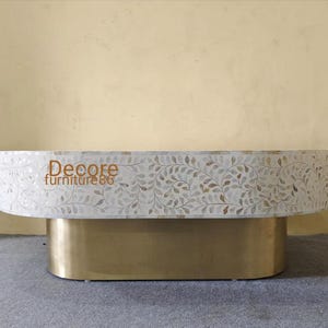 Indian Handmade mother of pearl inlay Oval coffee table, targua oval coffee table, mop inlay table, mop inlay living room table,