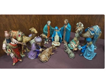 Vintage 1970s Large Handmade Nativity Scene