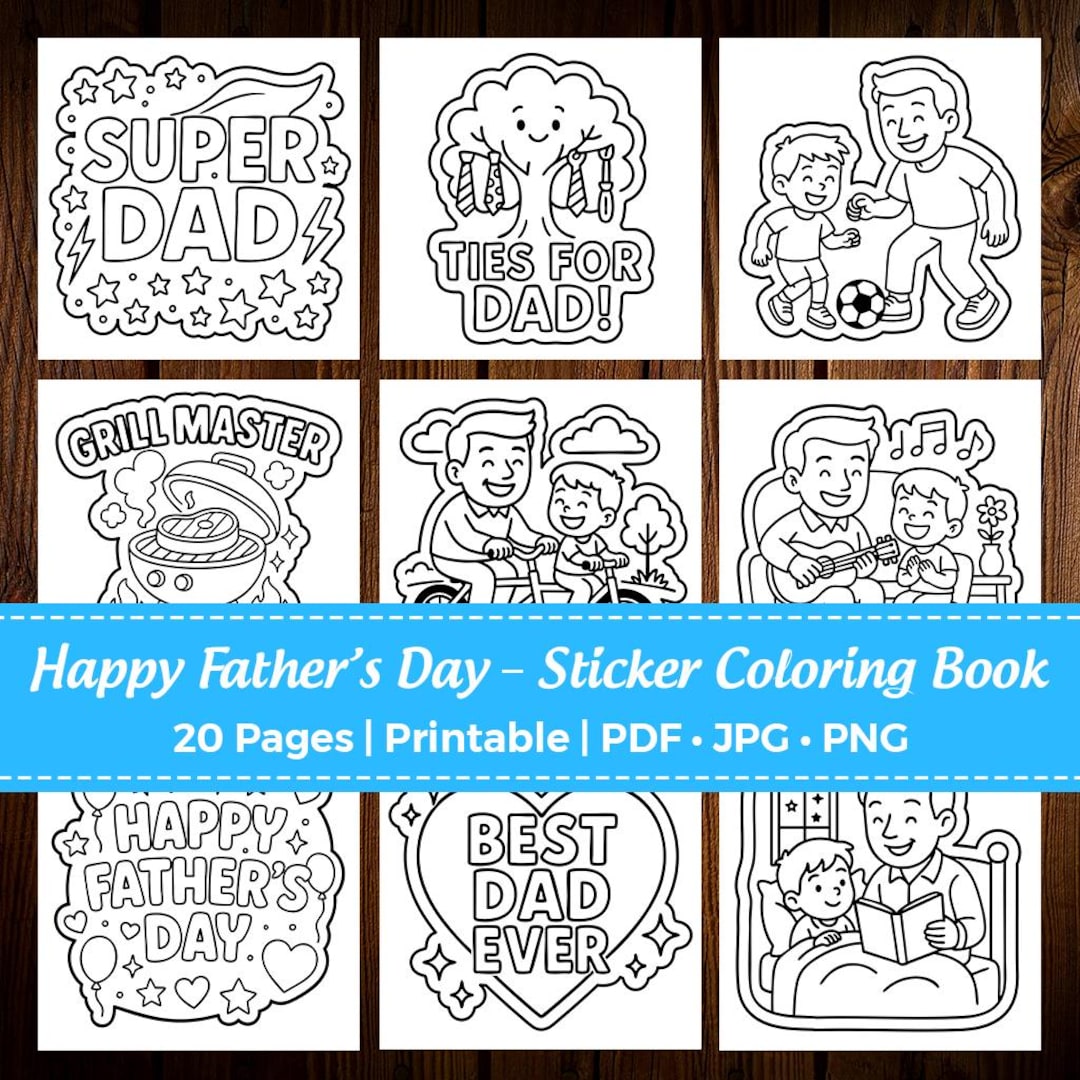 Father's Day Sticker Coloring Book – 20 Page Printable Kids Activity ...