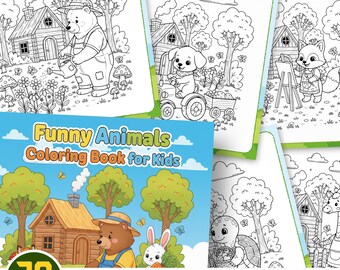 Funny Animals Coloring Book for Kids | 30 Pages Coloring + Activity | PDF & PNG | Instant Download