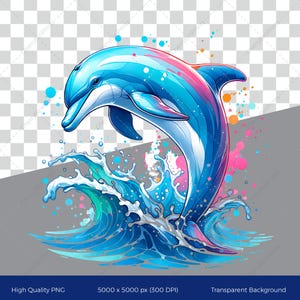 Saut de dauphin ludique PNG | 5000 x 5000 px | 300 ppp | Fond transparent | T-shirt Sublimation | Téléchargement numérique