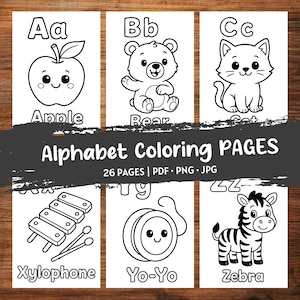 Dibujos para colorear del alfabeto de la A a la Z para niños: 26 hojas imprimibles en PDF (descarga instantánea)