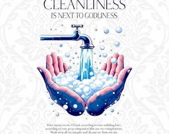 Cleanliness Is Next To Godliness, Christian Bathroom Art, Washroom Decor (Digital Download)