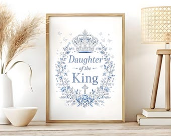Daughter of the King PNG: Christian Crown & Cross, Floral Wreath Design (Digital Download)