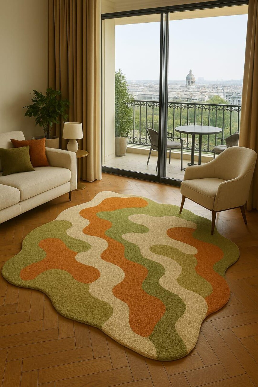 Modern Abstract Hand Tufted Irregular Shape Rug | Multicolor Wavy ...