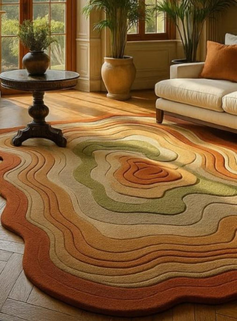Hand Tufted Abstract Layered Wool Rug,irregular Shape Modern Area ...