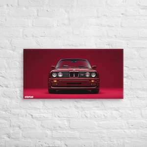 Stampa su tela con auto sportiva rossa BMW E30 M3 d'epoca - Poster decorativo retrò per automobili classiche