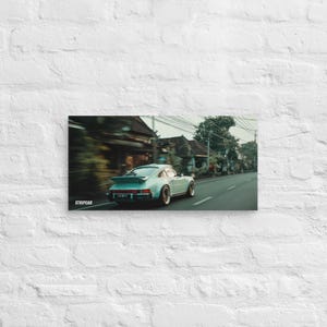 Tela Porsche 911 Turbo vintage / Arte murale voiture classique in movimento / Poster déco sportivo rétro