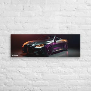 Poster da parete con BMW M4 Cabriolet grigia / Poster con auto sportiva moderna / Stampa automobilistica di lusso