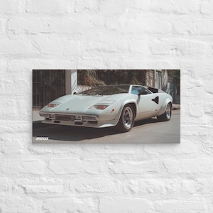 Lamborghini Countach Blanc – Toile Vintage Supercar | Art Mural Italien | Décoration Rétro Motorsport