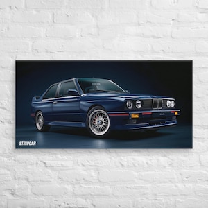 Stampa artistica vintage BMW M3 E30 blu notte - Poster di auto d'epoca per l'arredamento di garage di lusso