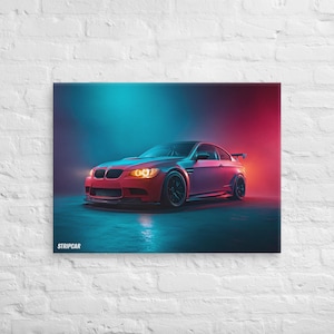 Toile BMW M3 E92 rouge / Poster déco voiture sportive / Arte murale digitale moderna