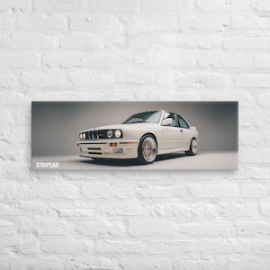 Toile BMW M3 E30 blanche / Arte murale voiture vintage / Poster déco garage e salone