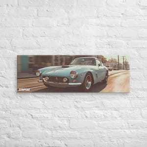 Toile Ferrari 250 GT bleue / Arte murale voiture classique / Poster déco rétro élégante
