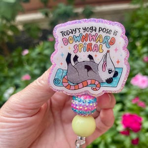 Downward Sprial Yoga Pose Badge ReelYogie|Tough Day|Cute Possum|Free Shipping