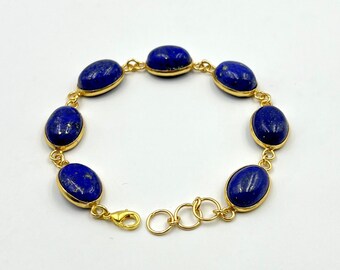 Handmade Natural Lapis Lazuli Gemstones 24K Gold Plated Bracelet, Christmas Gift