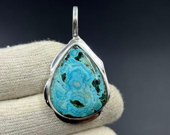 Ciondolo con pietra preziosa di malachite crisocolla, gioielli in argento sterling 925
