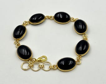 Pulsera de ónix negro natural chapada en oro, regalo de Navidad