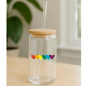 Heart sipper Glass | Cute Pink Heart Cup with Lid & Straw | Aesthetic Tumbler for Iced Coffee, Smoothies | Girly Gift