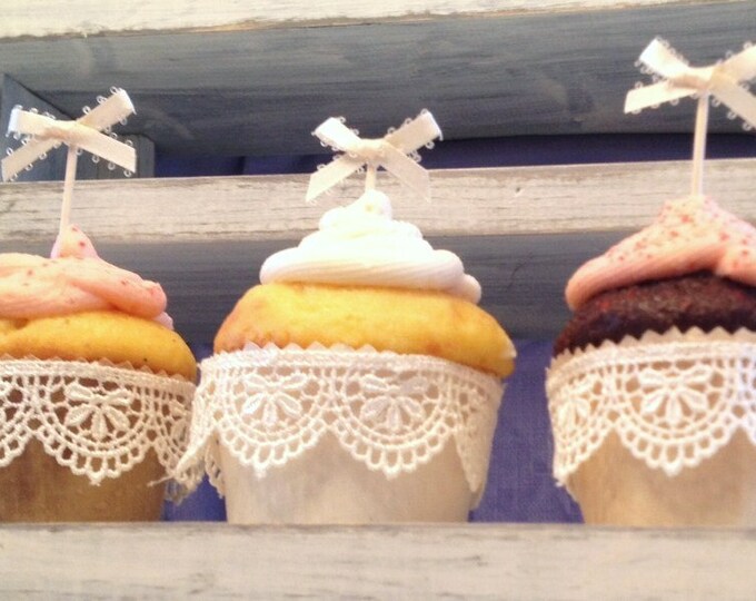 Lace Cupcake Liners Durable Rustic Elegant Fabric Wrapper Cups Ivory