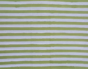 Green Striped Cotton Fabric: Hand Block Printed Indian Cotton