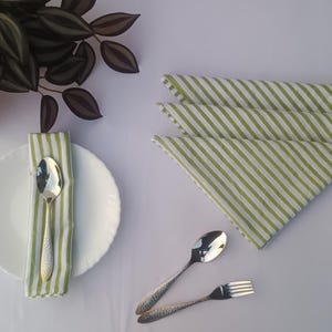Hand Block Print Cotton Napkins - Green Striped Reusable Cloth - 100 Pcs