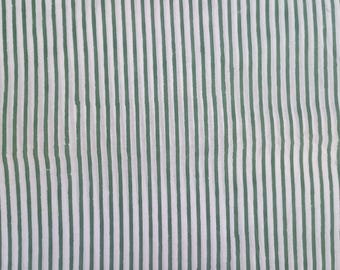 Green Striped Cotton Fabric: Hand Block Printed Indian Textile