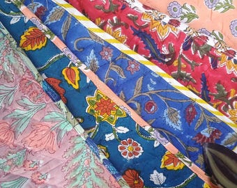 Block Printed Quilted Cotton Placemats (Set of 2) - Reversible Boho Table Decor