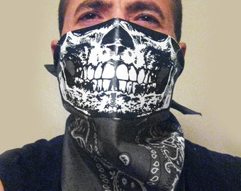 Gray Paisley skull face cotton bandana half mask