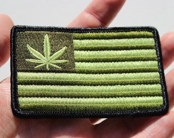 United States of weed American Flag embroidered iron-on patch Olive green subdued chronic shoulder vest jacket
