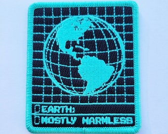 Earth : Mostly Harmless Hitchhiker's guide to the galaxy scifi embroidered iron-on patch sew-on Appliqué retro nerd  science fiction book