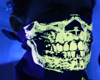 PEACH GLOW in the dark unique Skull Face Mask Bandana Rave Black Light Party Different